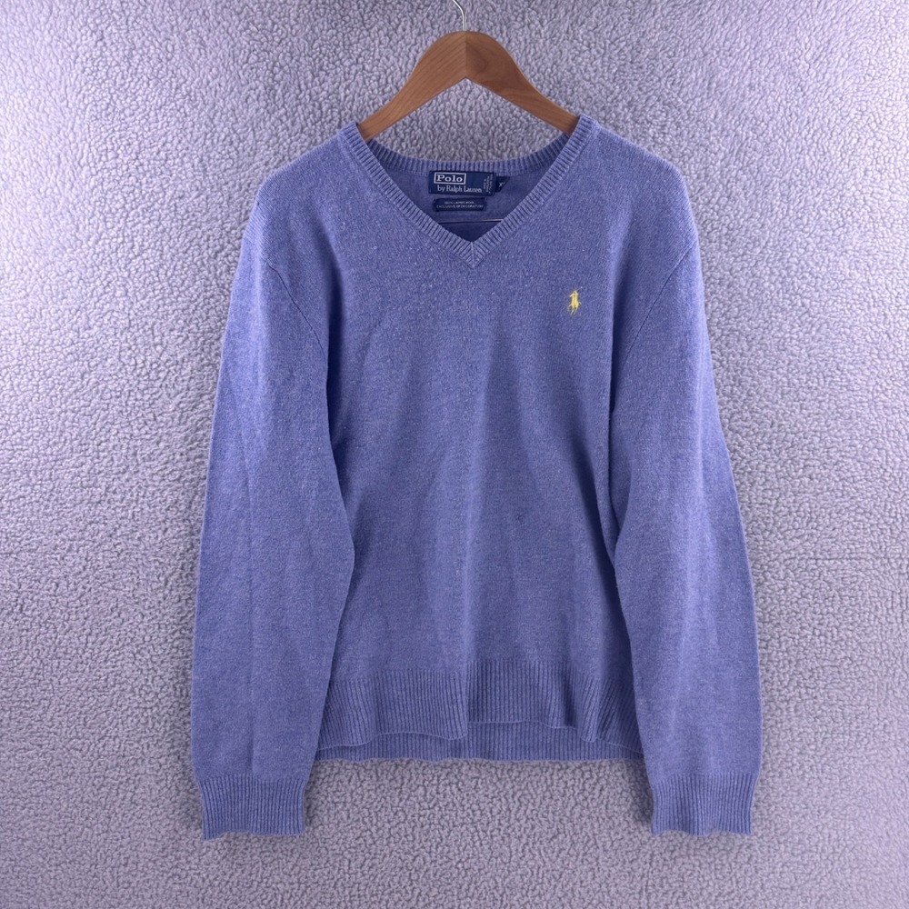 Polo Ralph Lauren Mens XL Purple Lambswool V-Neck Sweater Italian Yarn